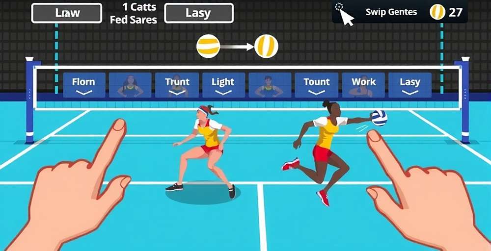 Volleyball Victors controls showing swipe gestures for different moves